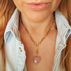 naszyjnik z sercem z kwarcu różowego love