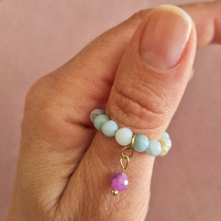 pierścionek amazonitów z rubinem