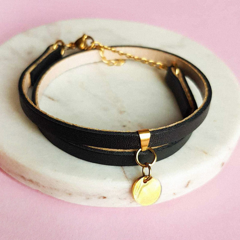 BRANSOLETKA SKÓRZANA NERO