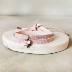 Bransoletka zamszowa z gwiazdką pink